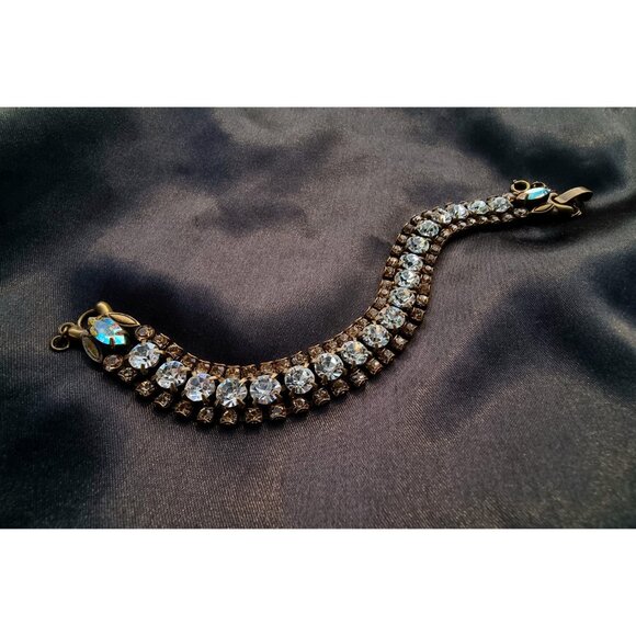 Vintage SORRELLI Sparkling Signed Clear Rhinestones Antique bronze style Stateme - Picture 3 of 4